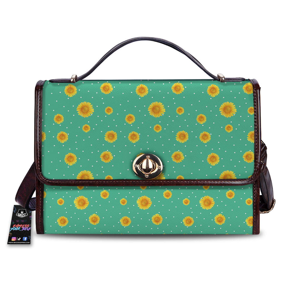 Polka Dot Sunflower Watercolor Print Pattern Women's Satchel Bag-grizzshop