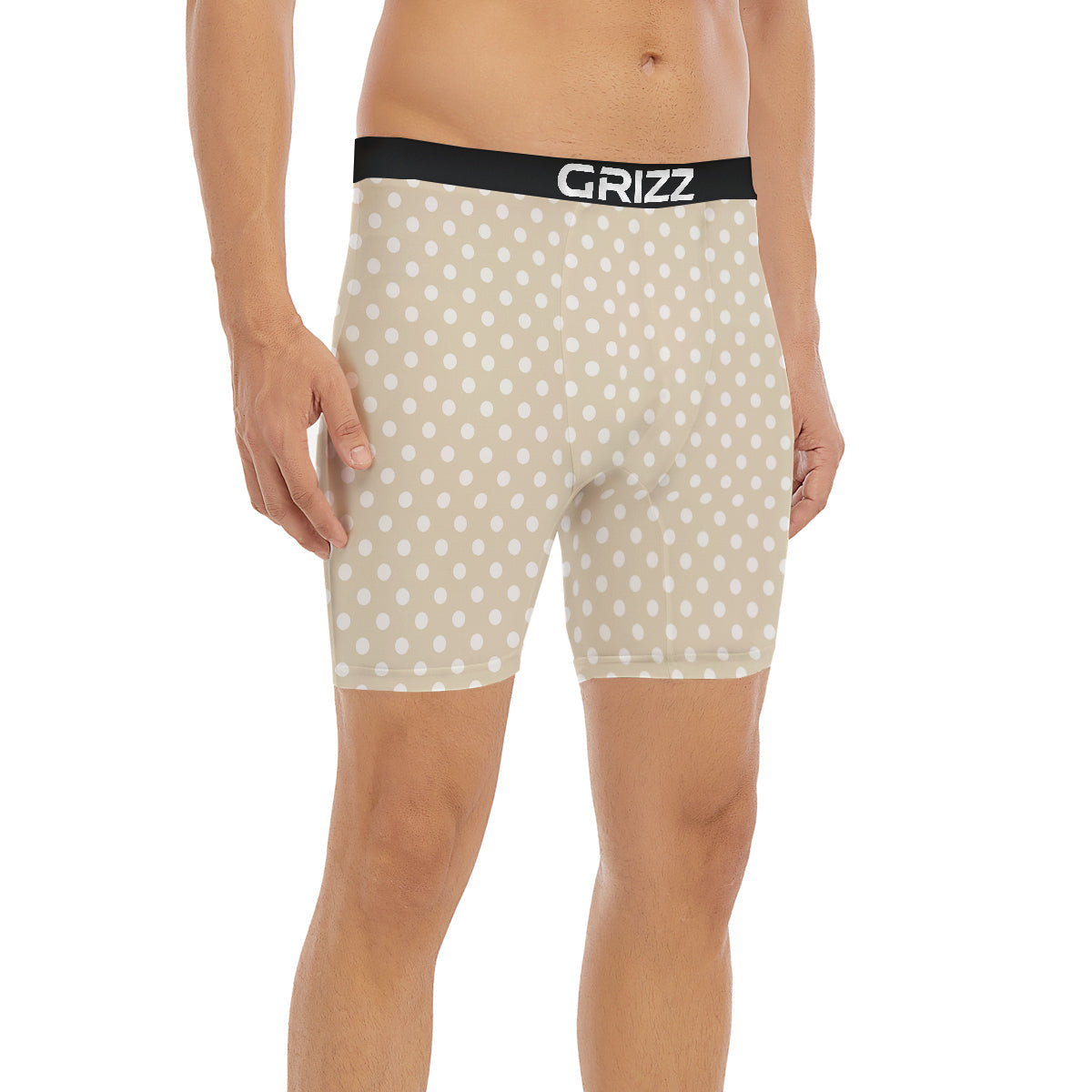 Polka Dot White And Beige Print Pattern Boxer Briefs-grizzshop