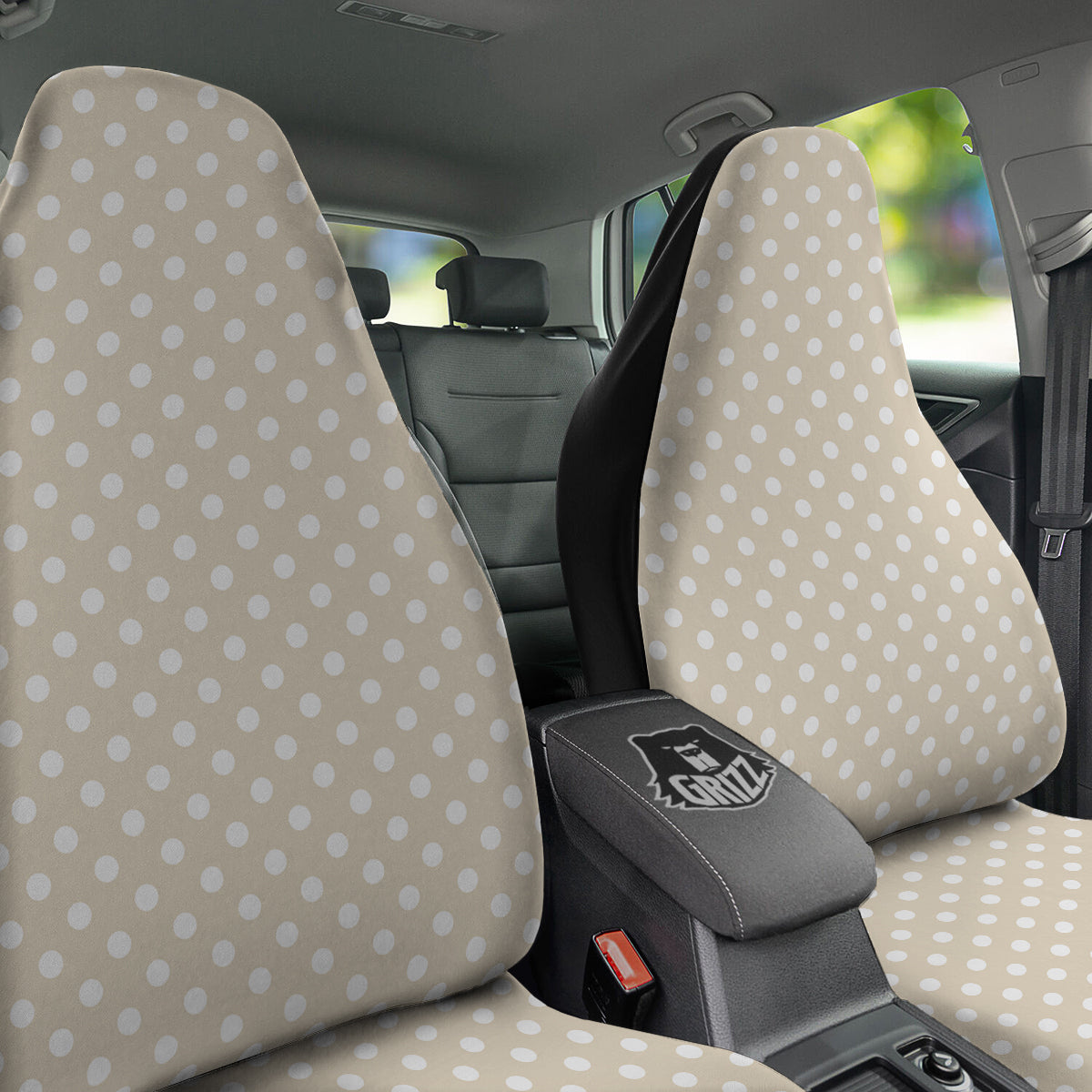 Polka Dot White And Beige Print Pattern Car Seat Covers-grizzshop