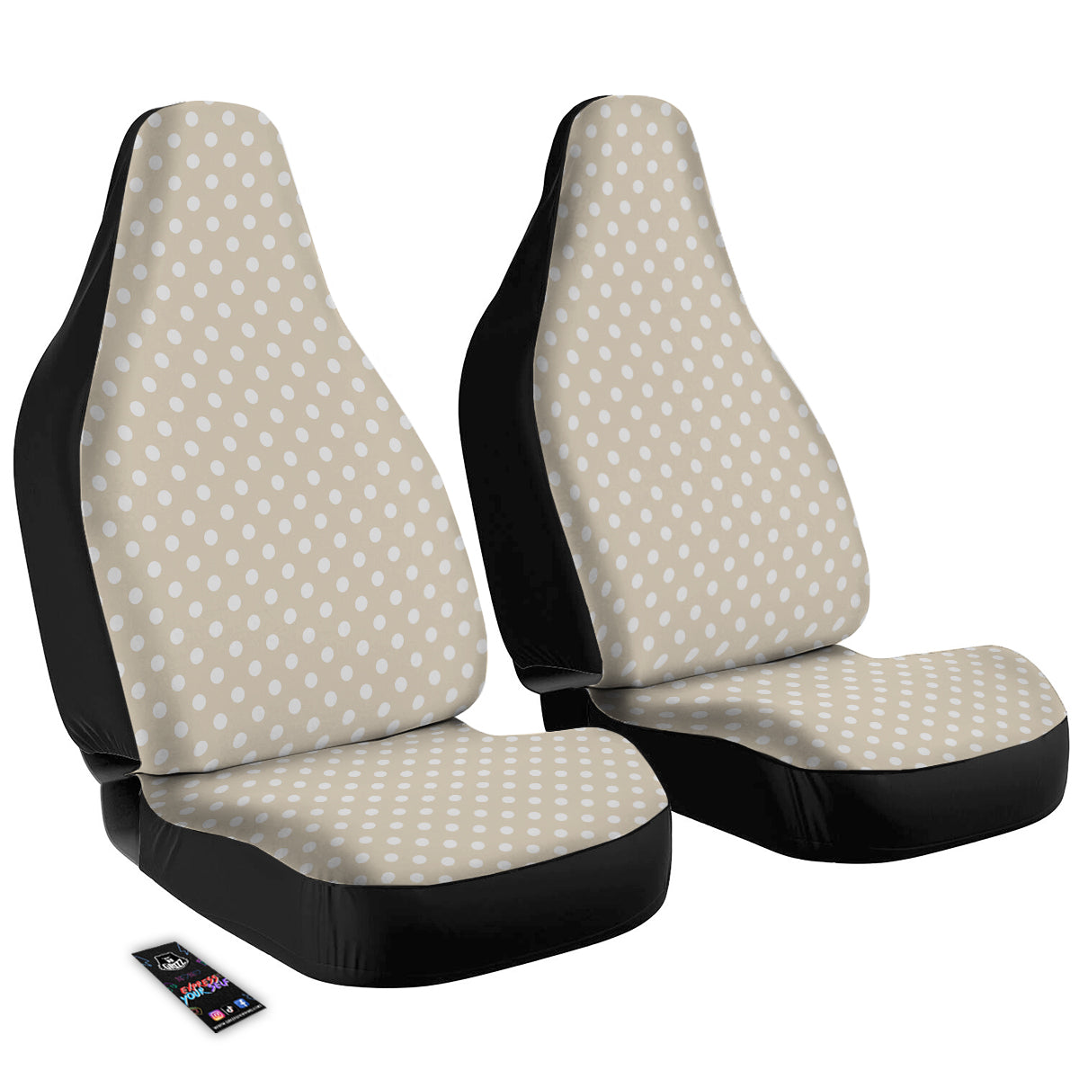 Polka Dot White And Beige Print Pattern Car Seat Covers-grizzshop