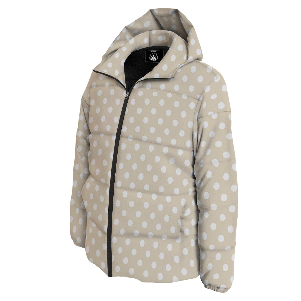 Polka Dot White And Beige Print Pattern Down Jacket-grizzshop