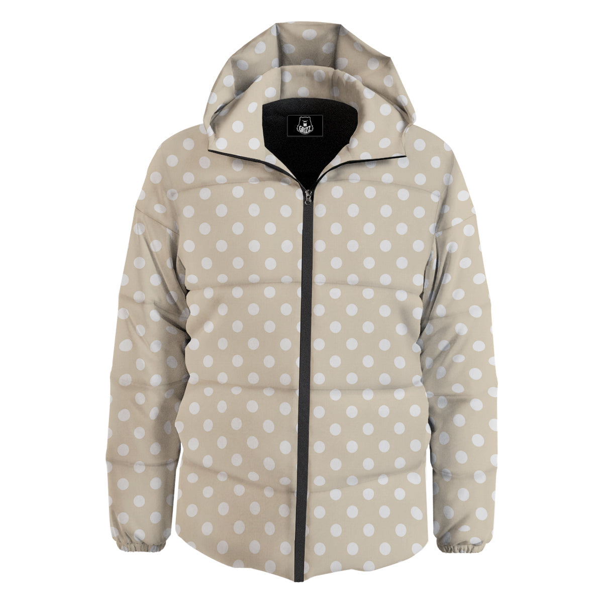 Polka Dot White And Beige Print Pattern Down Jacket-grizzshop