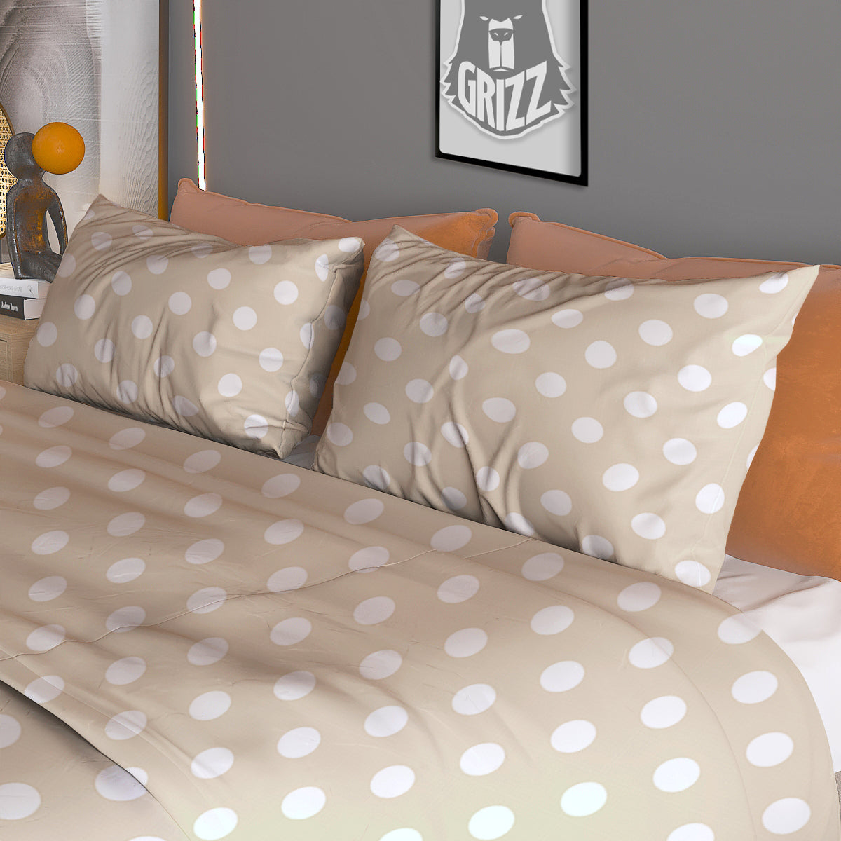 Polka Dot White And Beige Print Pattern Duvet Cover Bedding Set