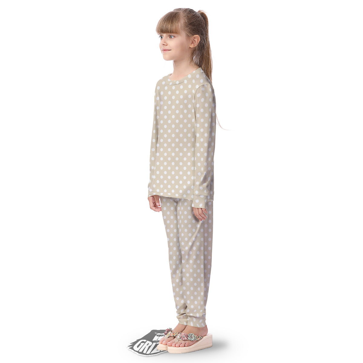 Polka Dot White And Beige Print Pattern Kid's Pajamas-grizzshop