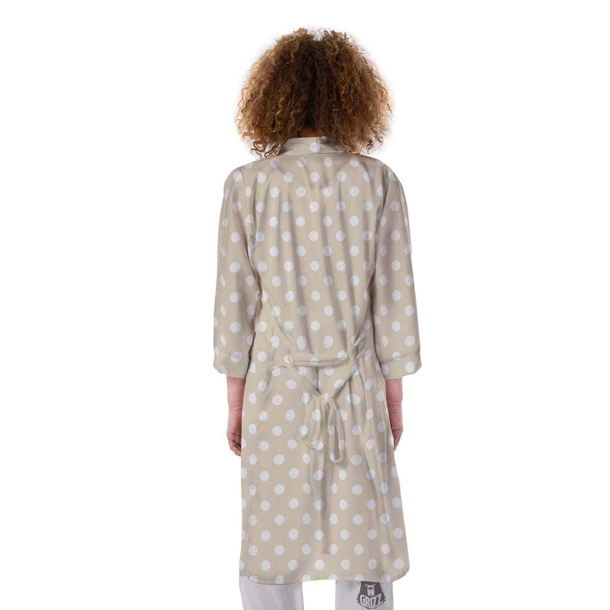 Polka Dot White And Beige Print Pattern Kimono-grizzshop