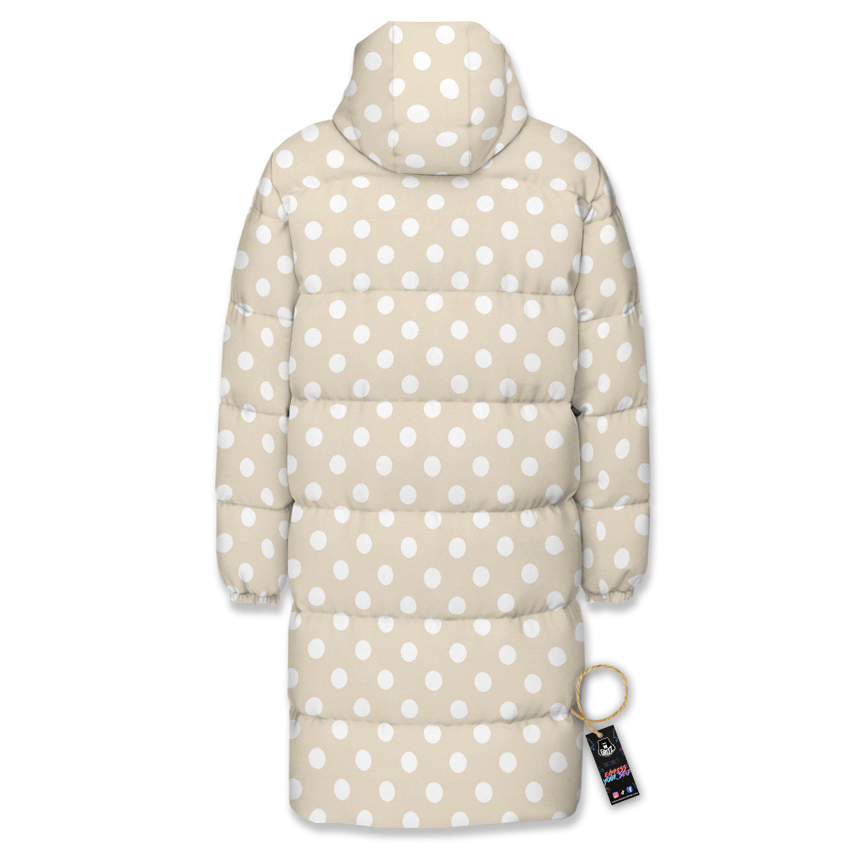 Polka Dot White And Beige Print Pattern Long Down Jacket-grizzshop