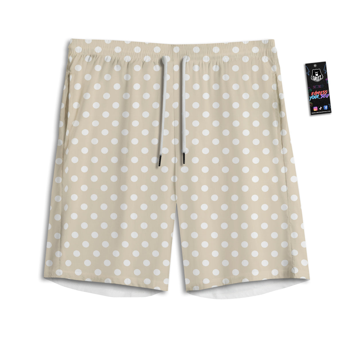 Polka Dot White And Beige Print Pattern Men's Athletic Shorts