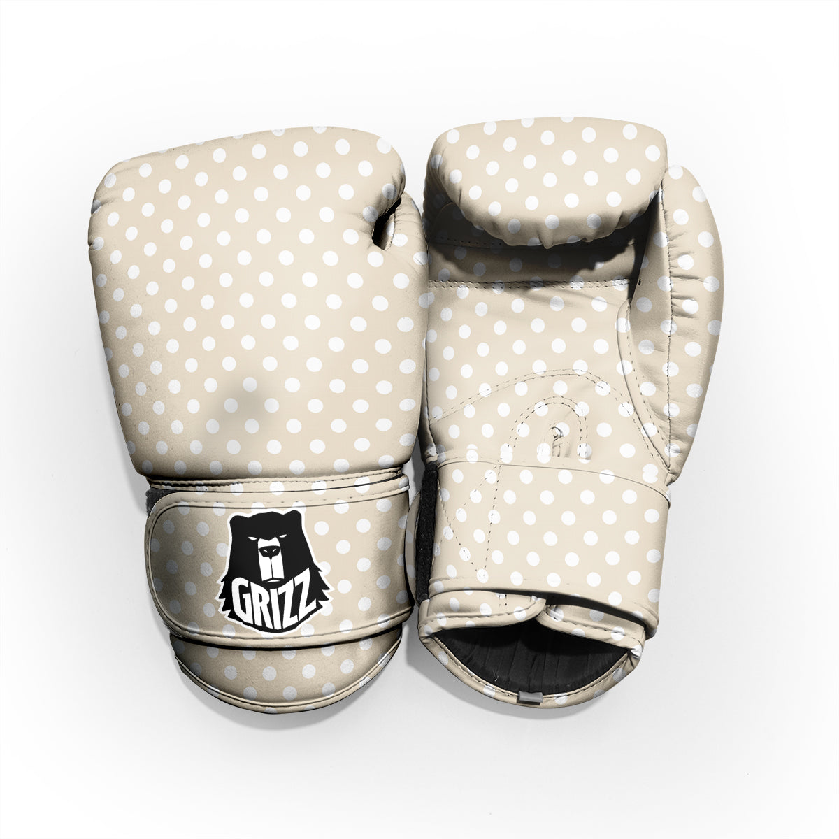 Polka Dot White And Beige Print Pattern Pro Boxing Glove