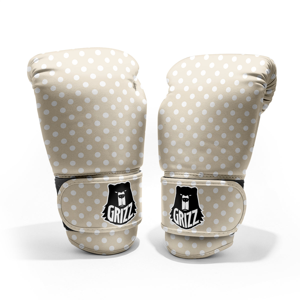 Polka Dot White And Beige Print Pattern Pro Boxing Glove