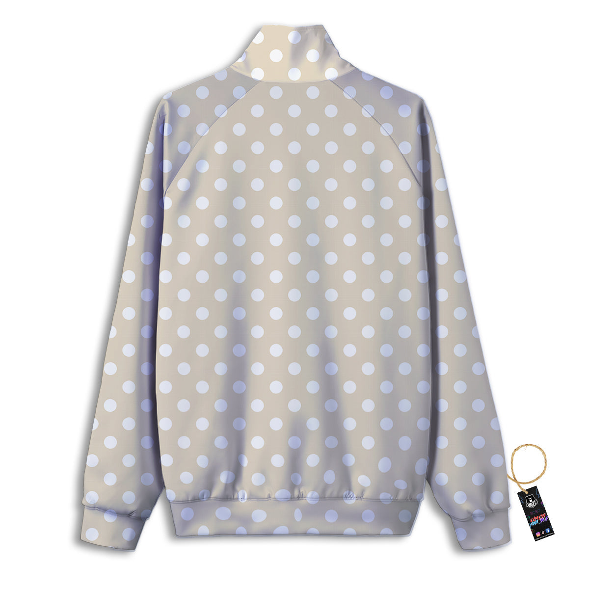 Polka Dot White And Beige Print Pattern Track Jacket-grizzshop