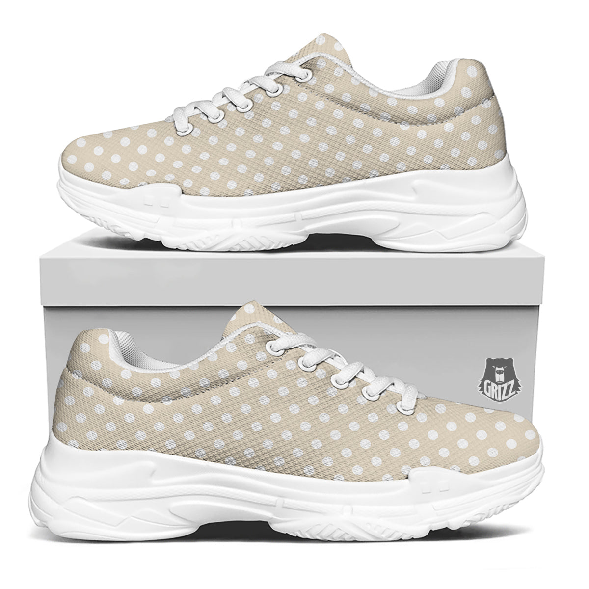 Polka Dot White And Beige Print Pattern White Chunky Shoes-grizzshop