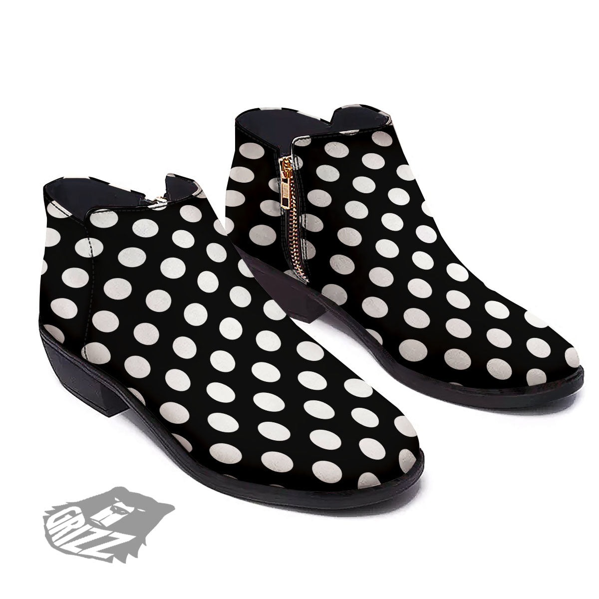 Polka Dot White And Black Print Pattern Ankle Boots-grizzshop