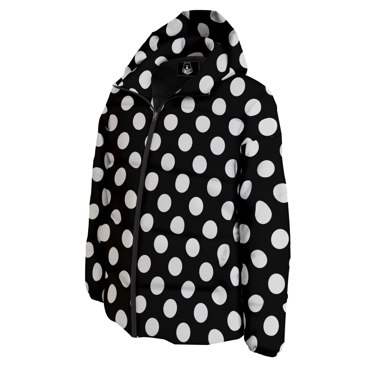 Polka Dot White And Black Print Pattern Down Jacket-grizzshop