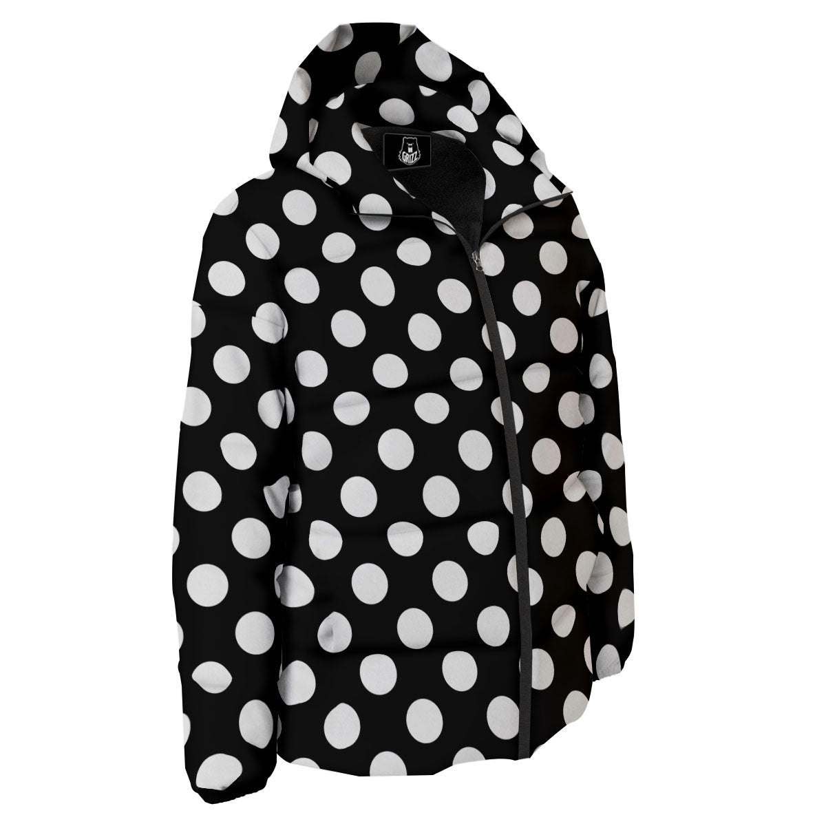 Polka Dot White And Black Print Pattern Down Jacket-grizzshop