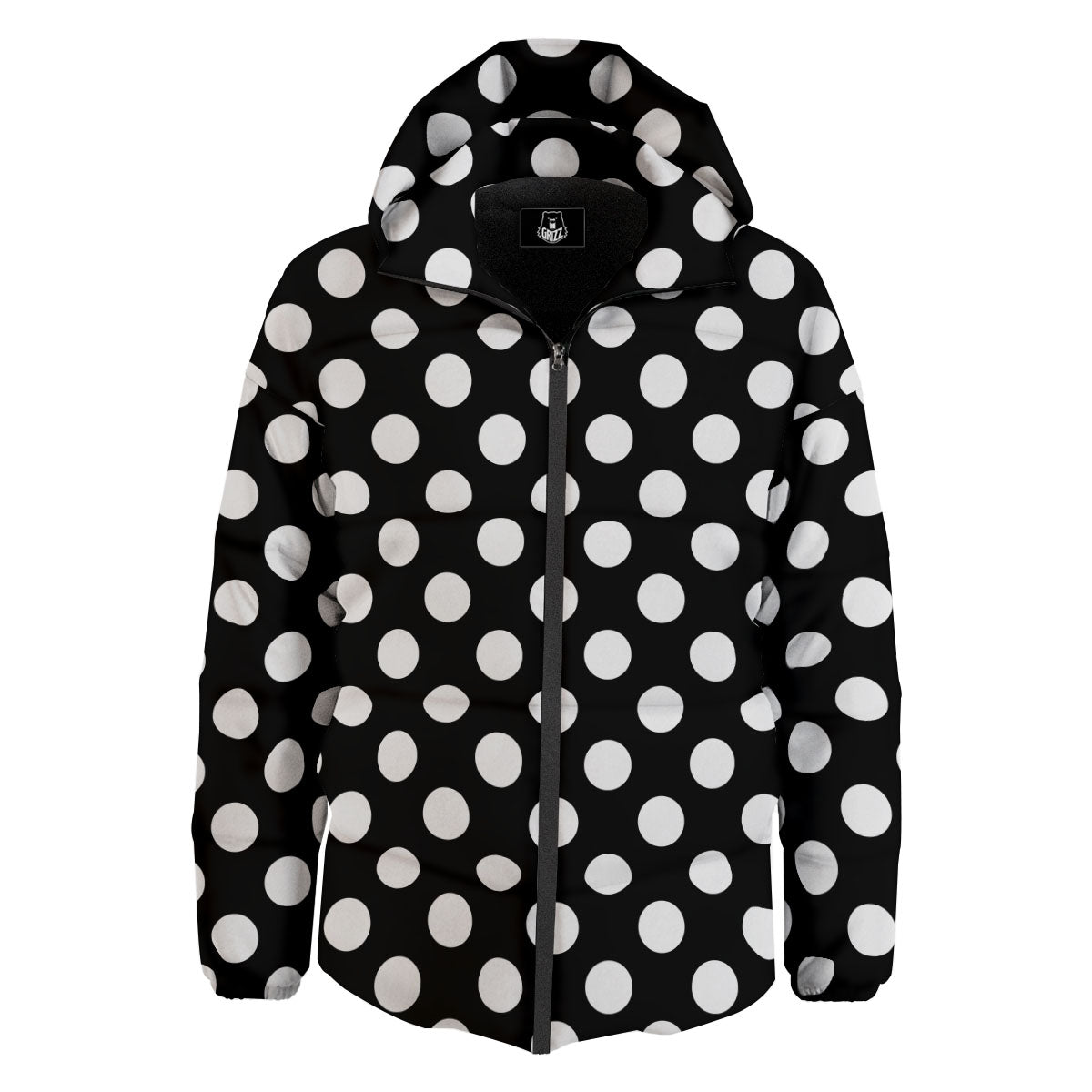 Polka Dot White And Black Print Pattern Down Jacket-grizzshop