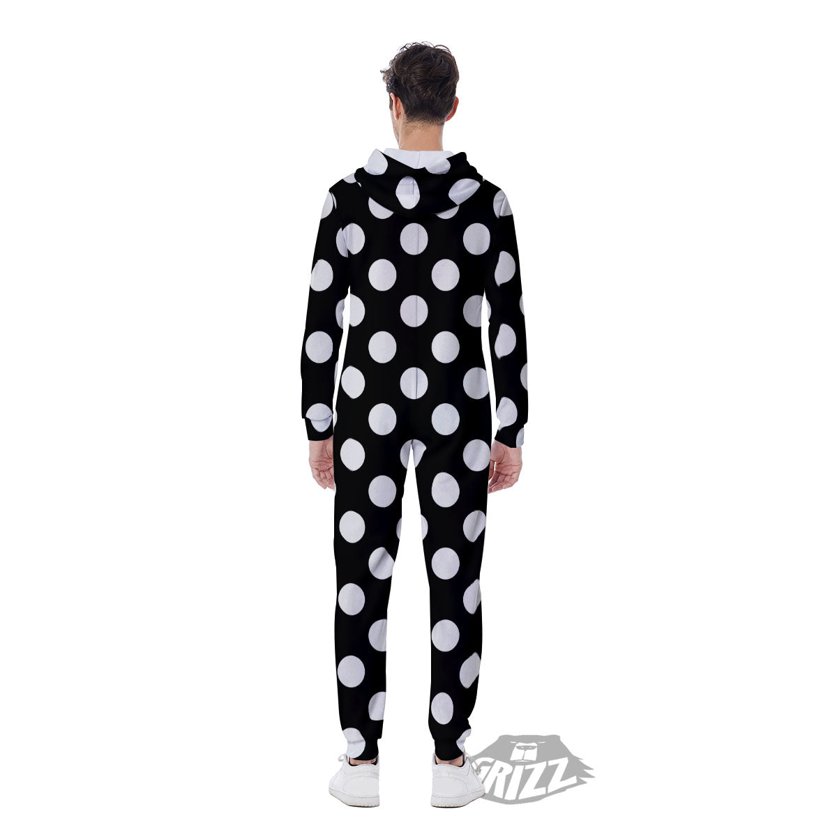 Polka Dot White And Black Print Pattern Men's Jumpsuit-grizzshop