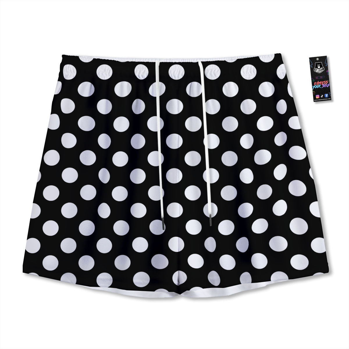 Polka Dot White And Black Print Pattern Mesh Shorts