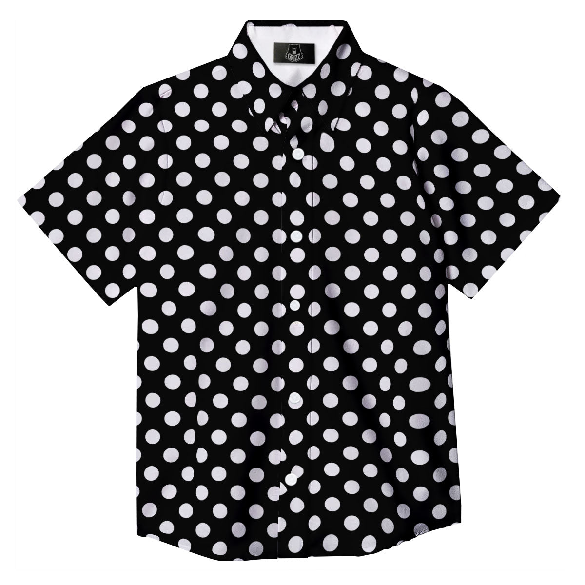 Polka Dot White And Black Style Print Pattern Button Up Shirt-grizzshop