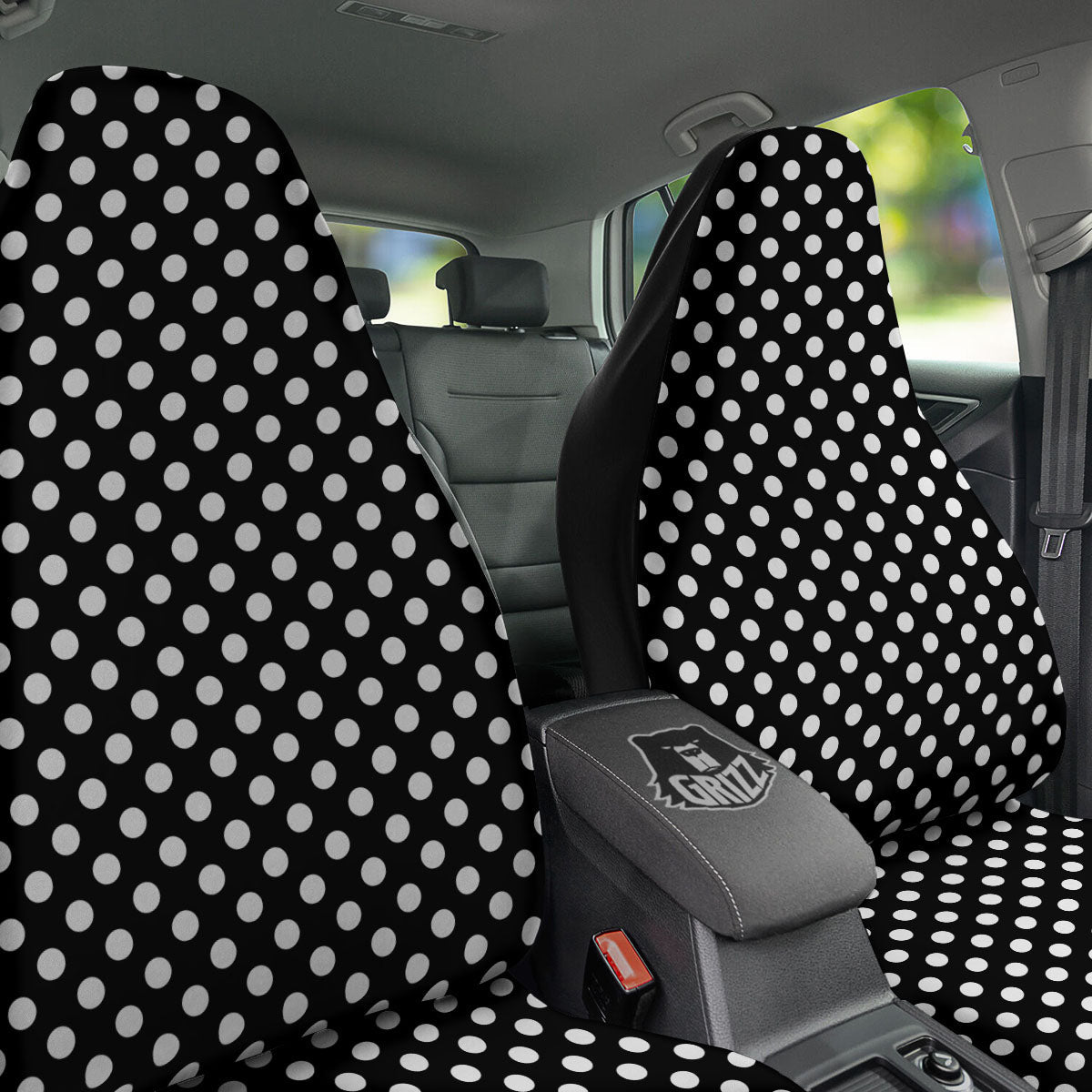 Polka Dot White And Black Style Print Pattern Car Seat Covers-grizzshop