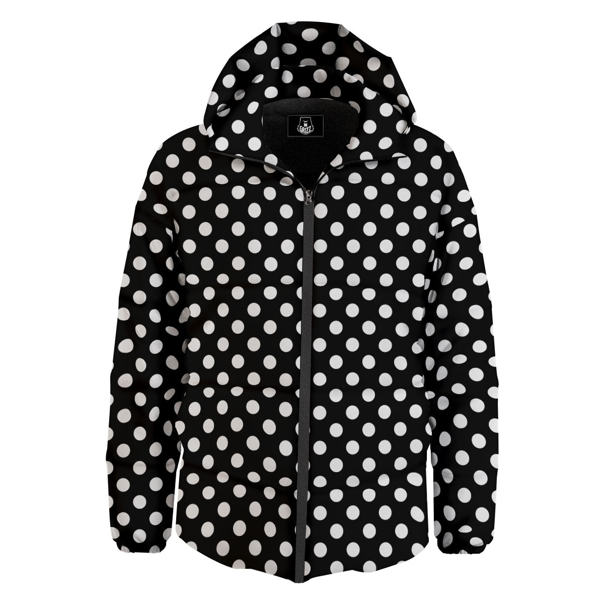 Polka Dot White And Black Style Print Pattern Down Jacket-grizzshop