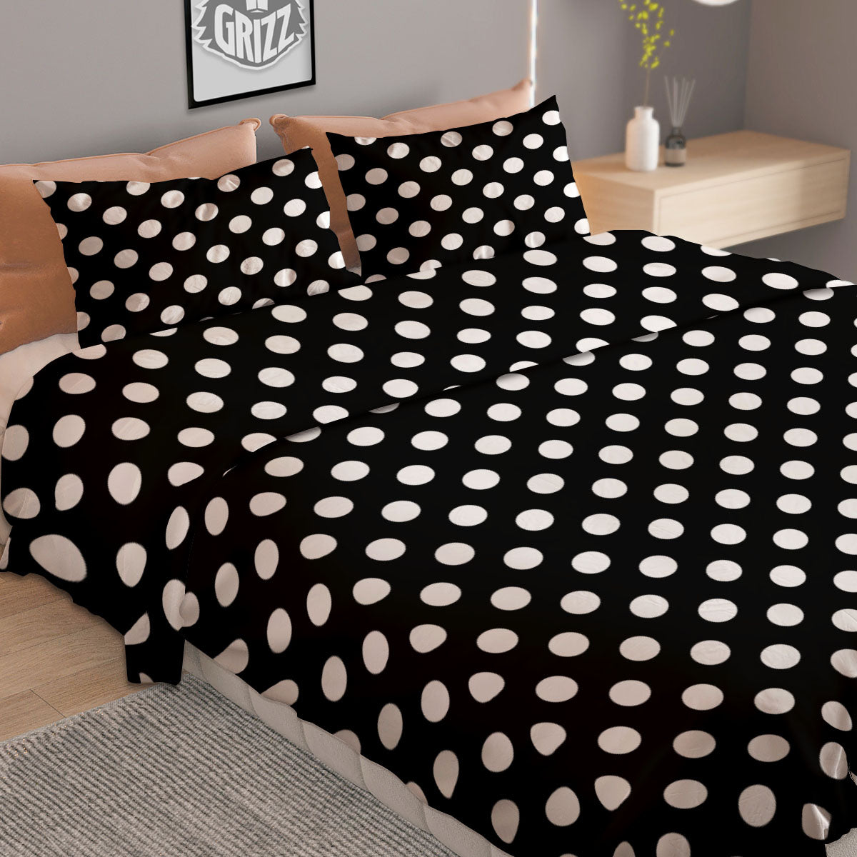 Polka Dot White And Black Style Print Pattern Duvet Cover Bedding Set