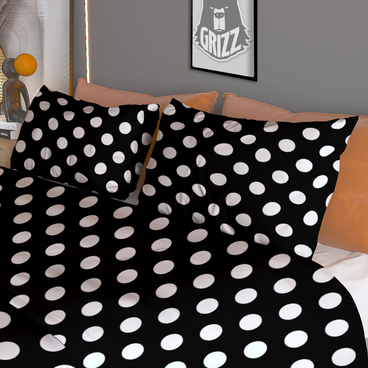 Polka Dot White And Black Style Print Pattern Duvet Cover Bedding Set