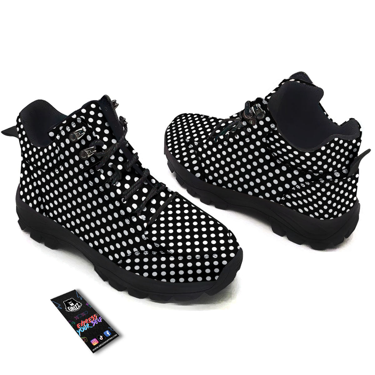 Polka Dot White And Black Style Print Pattern Hiking Shoes-grizzshop