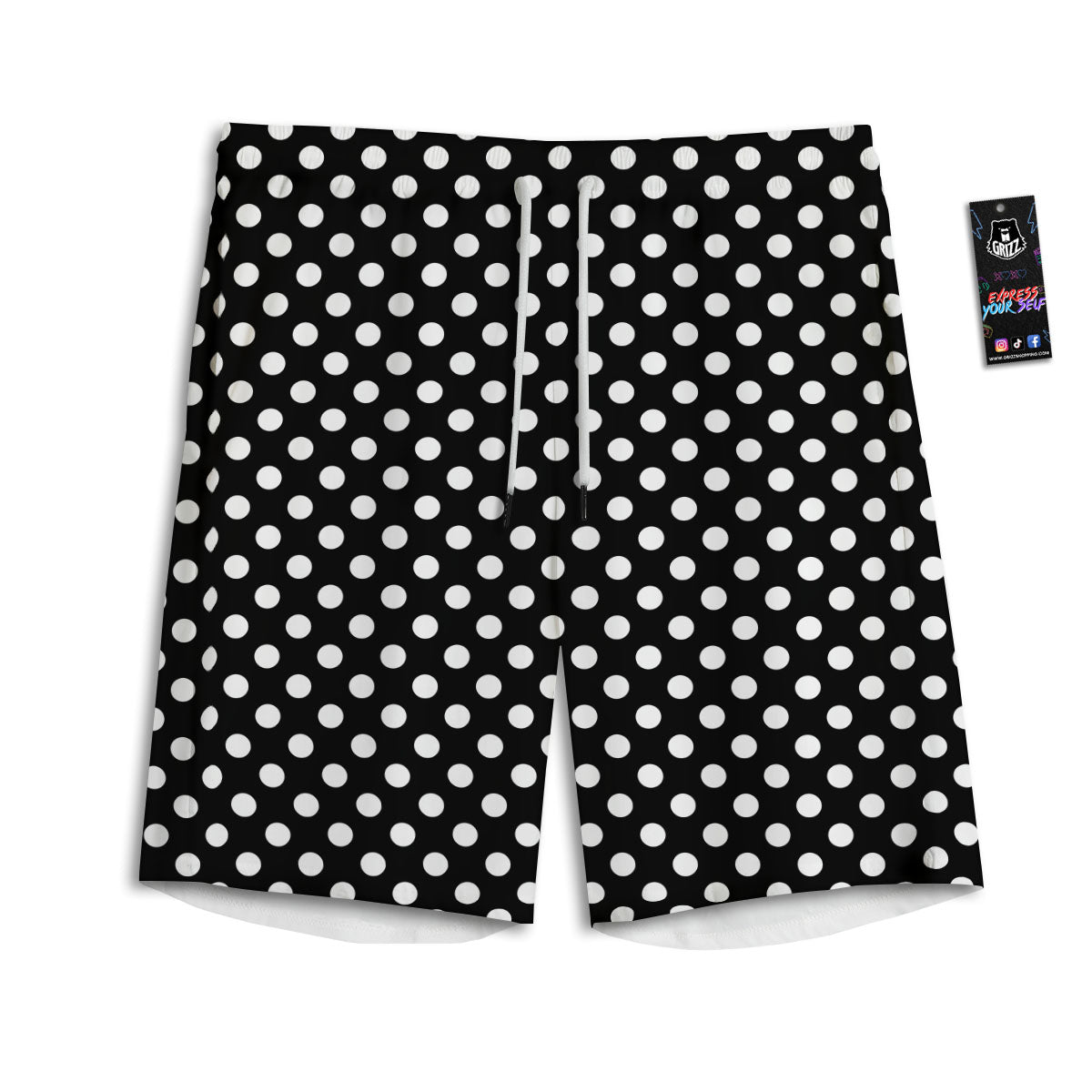 Polka Dot White And Black Style Print Pattern Men's Athletic Shorts