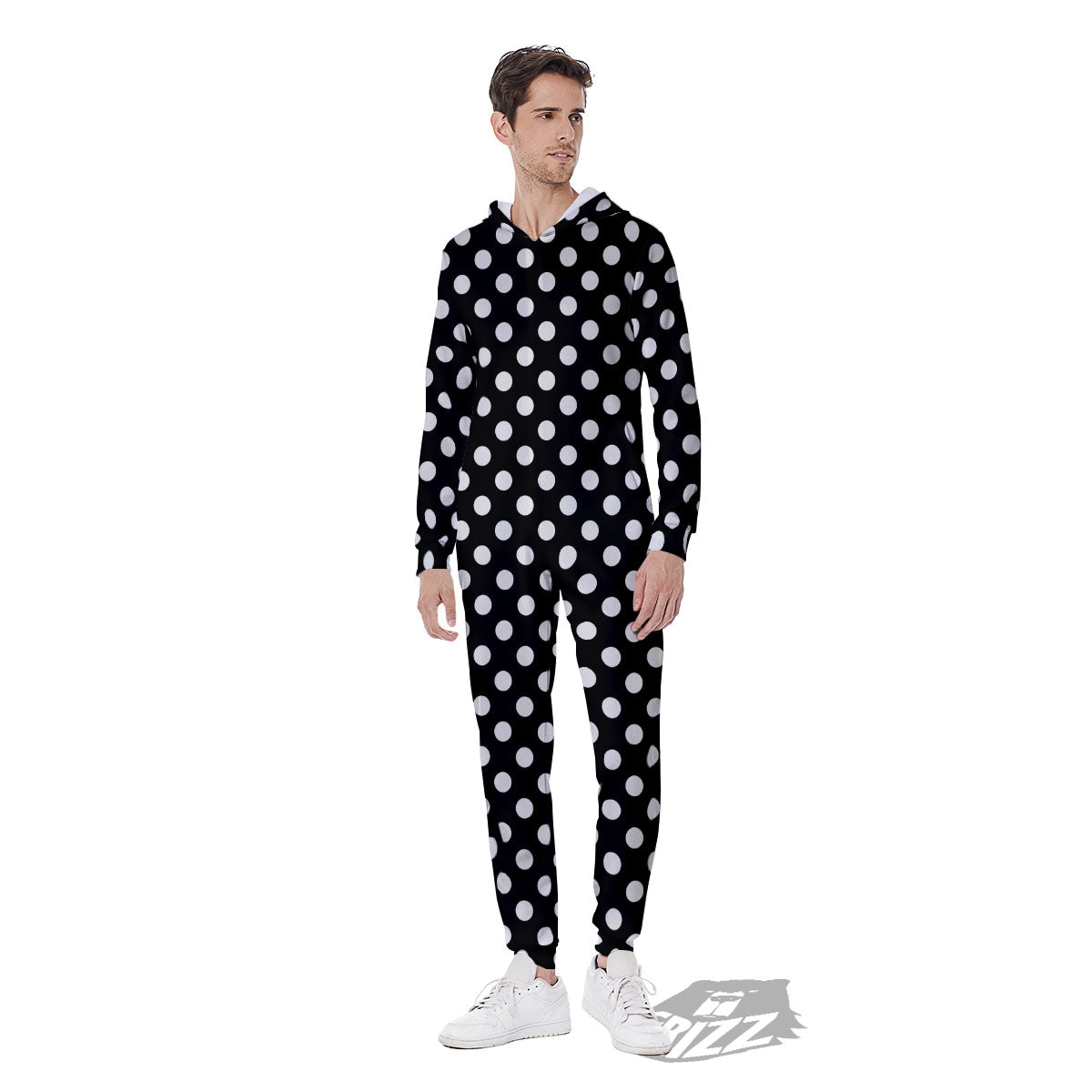 Polka Dot White And Black Style Print Pattern Men's Jumpsuit-grizzshop