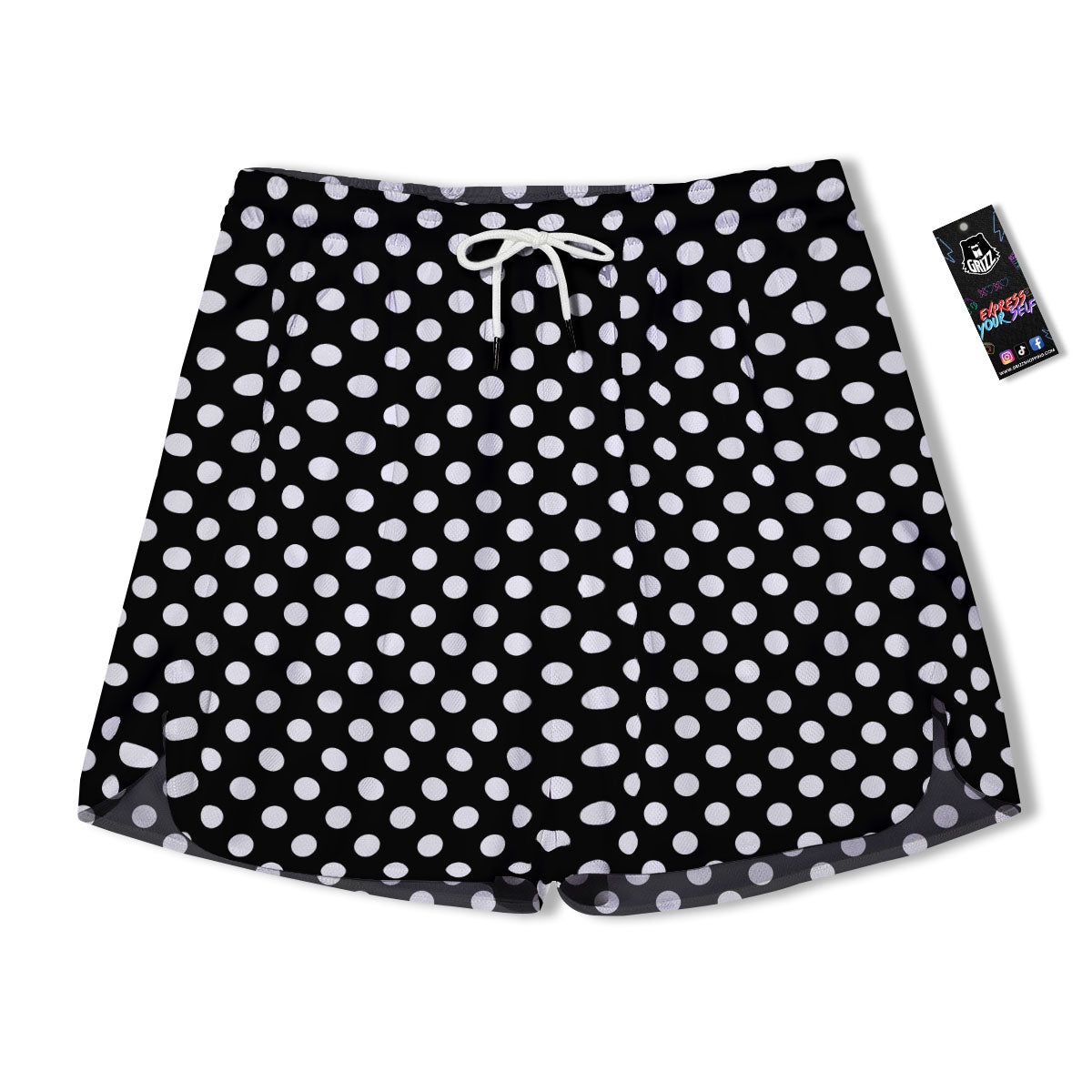 Polka Dot White And Black Style Print Pattern Men's Running Shorts-grizzshop