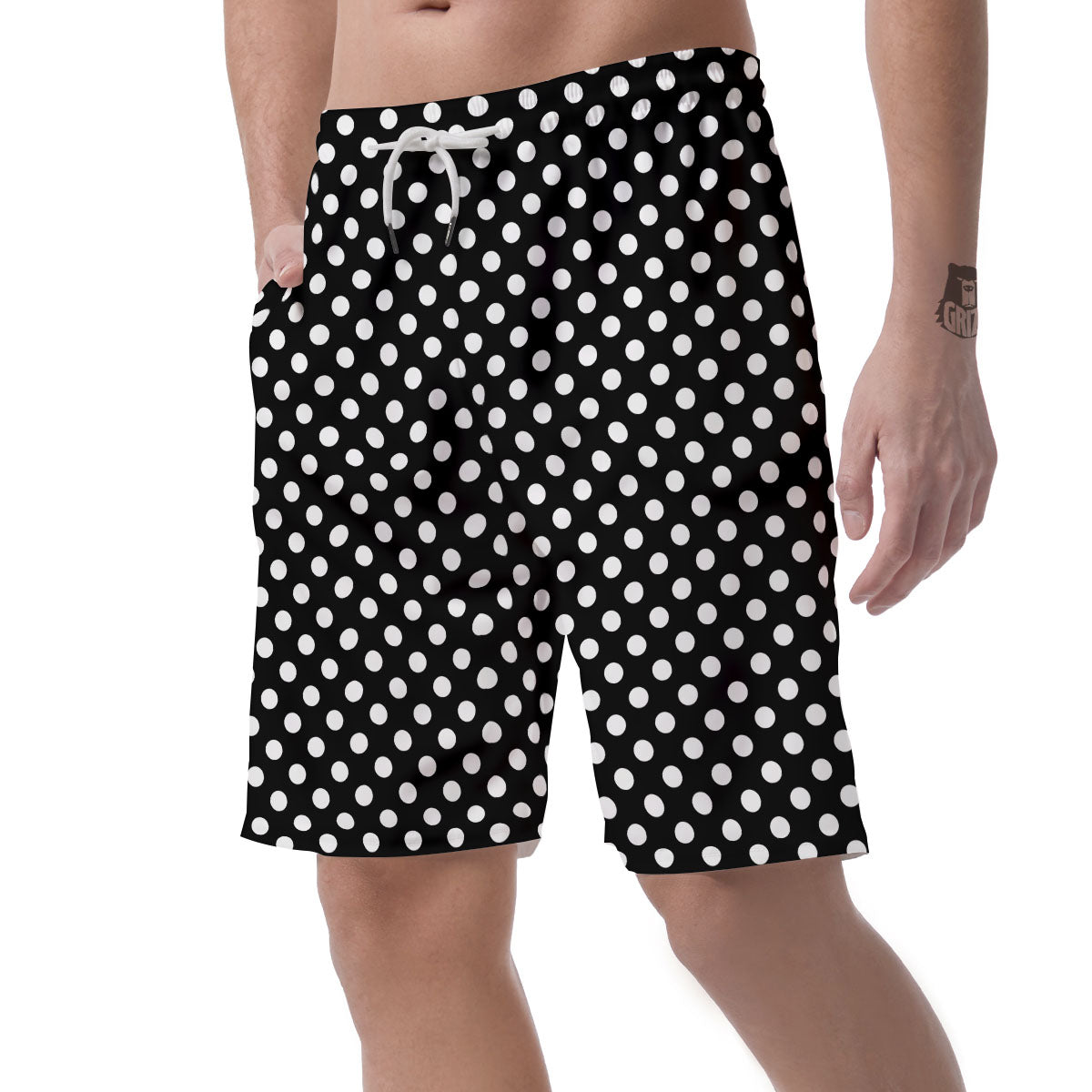 Polka Dot White And Black Style Print Pattern Men's Shorts-grizzshop