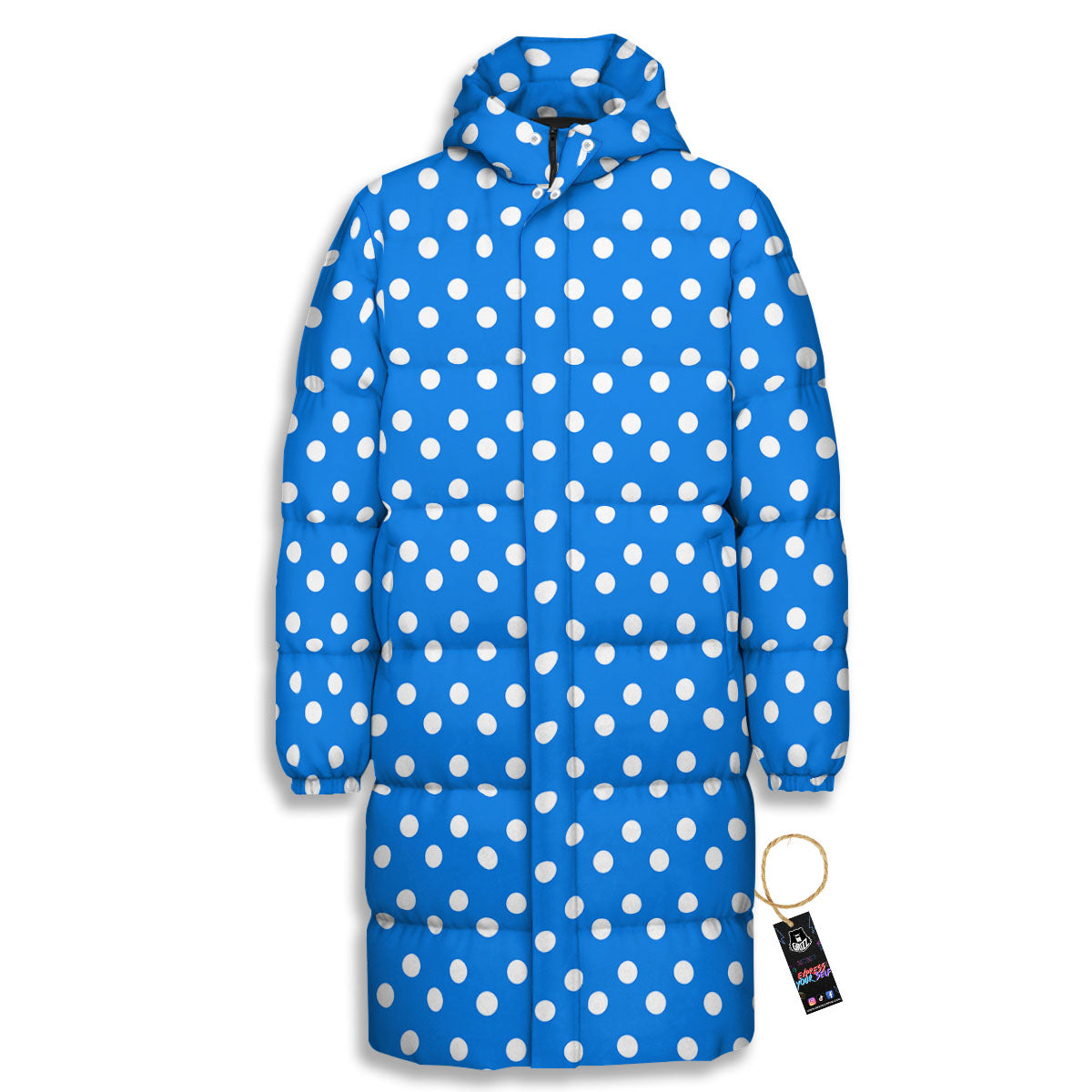 Polka Dot White And Blue Print Pattern Long Down Jacket-grizzshop