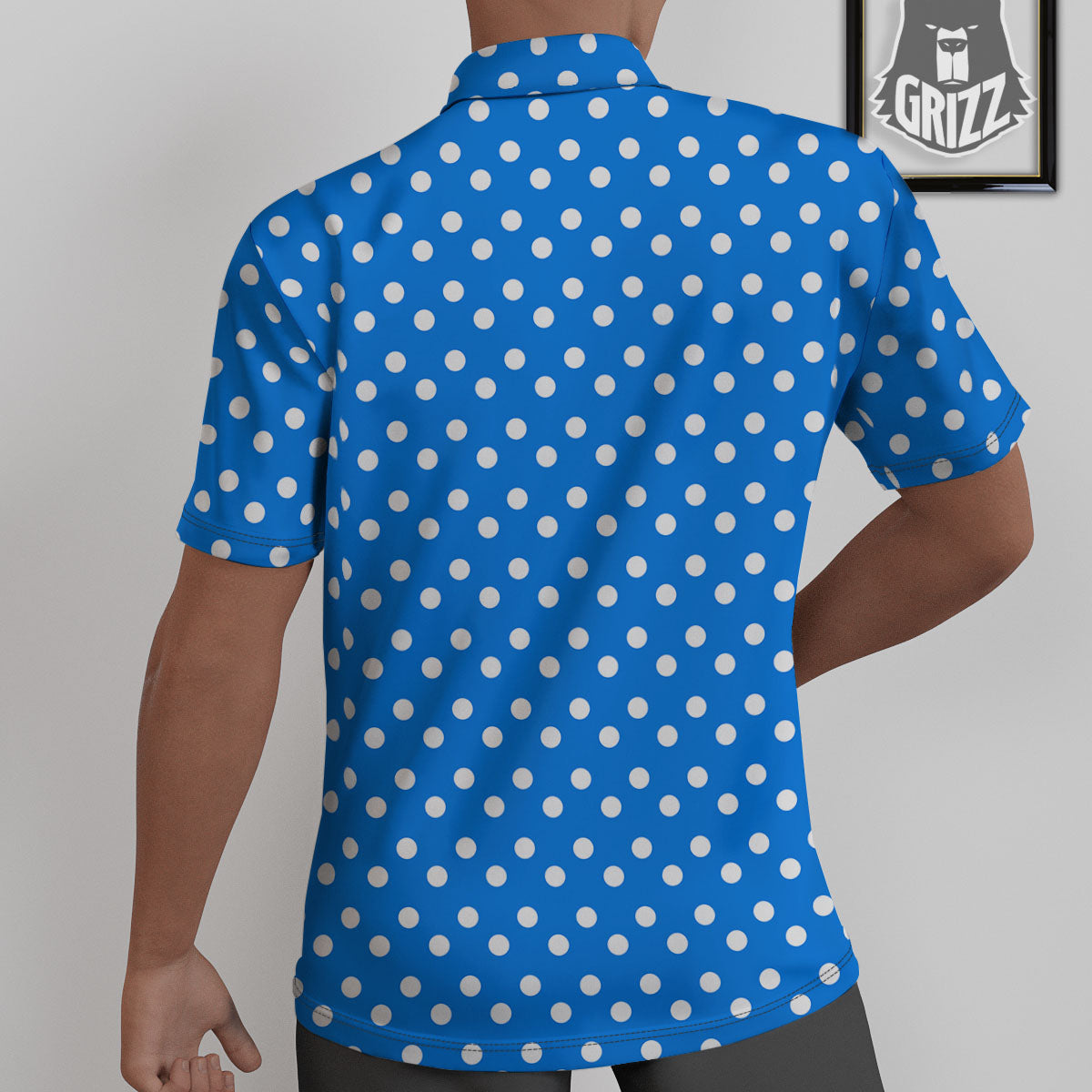 Polka Dot White And Blue Print Pattern Untucked Shirts-grizzshop