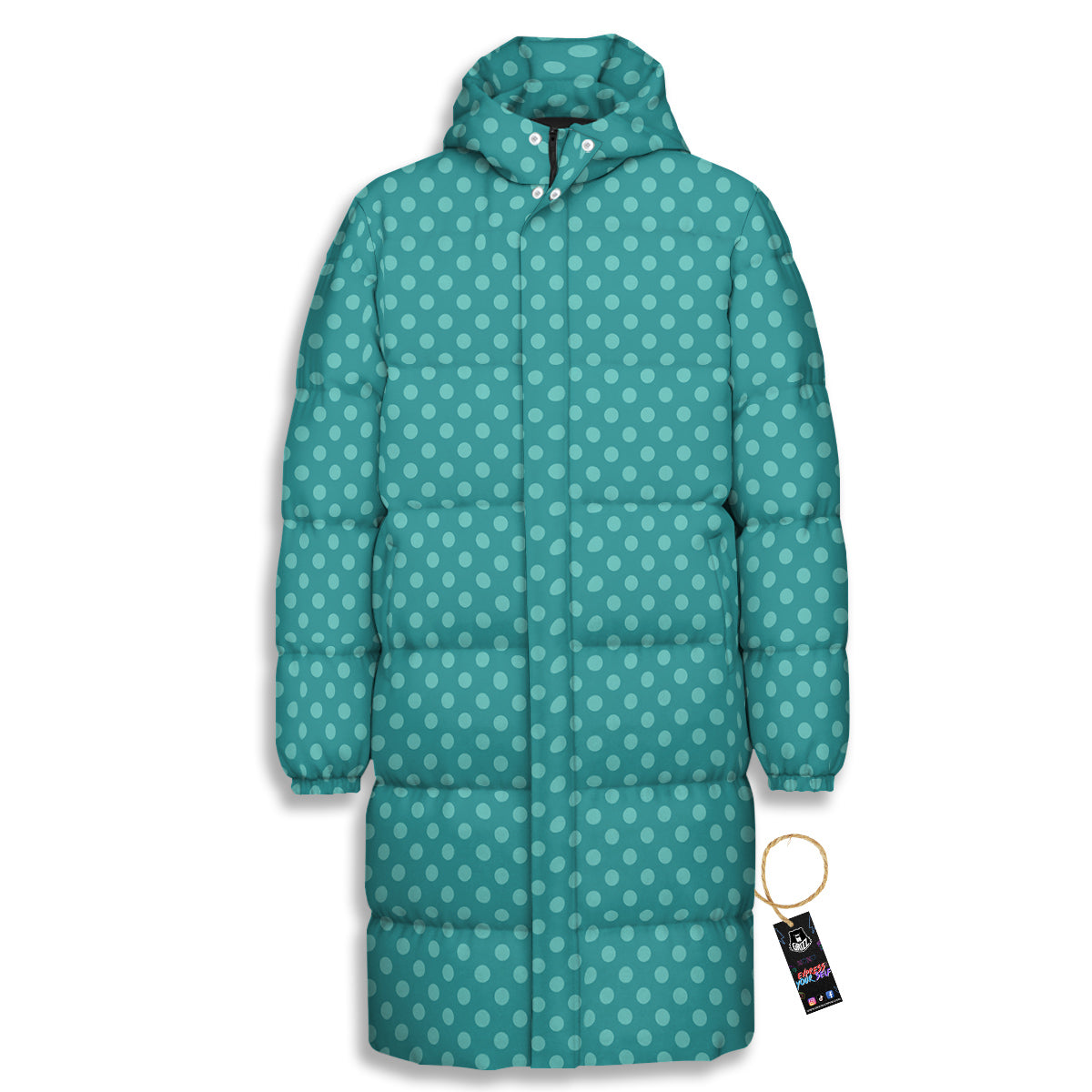 Polka Dot White And Cyan Print Pattern Long Down Jacket-grizzshop