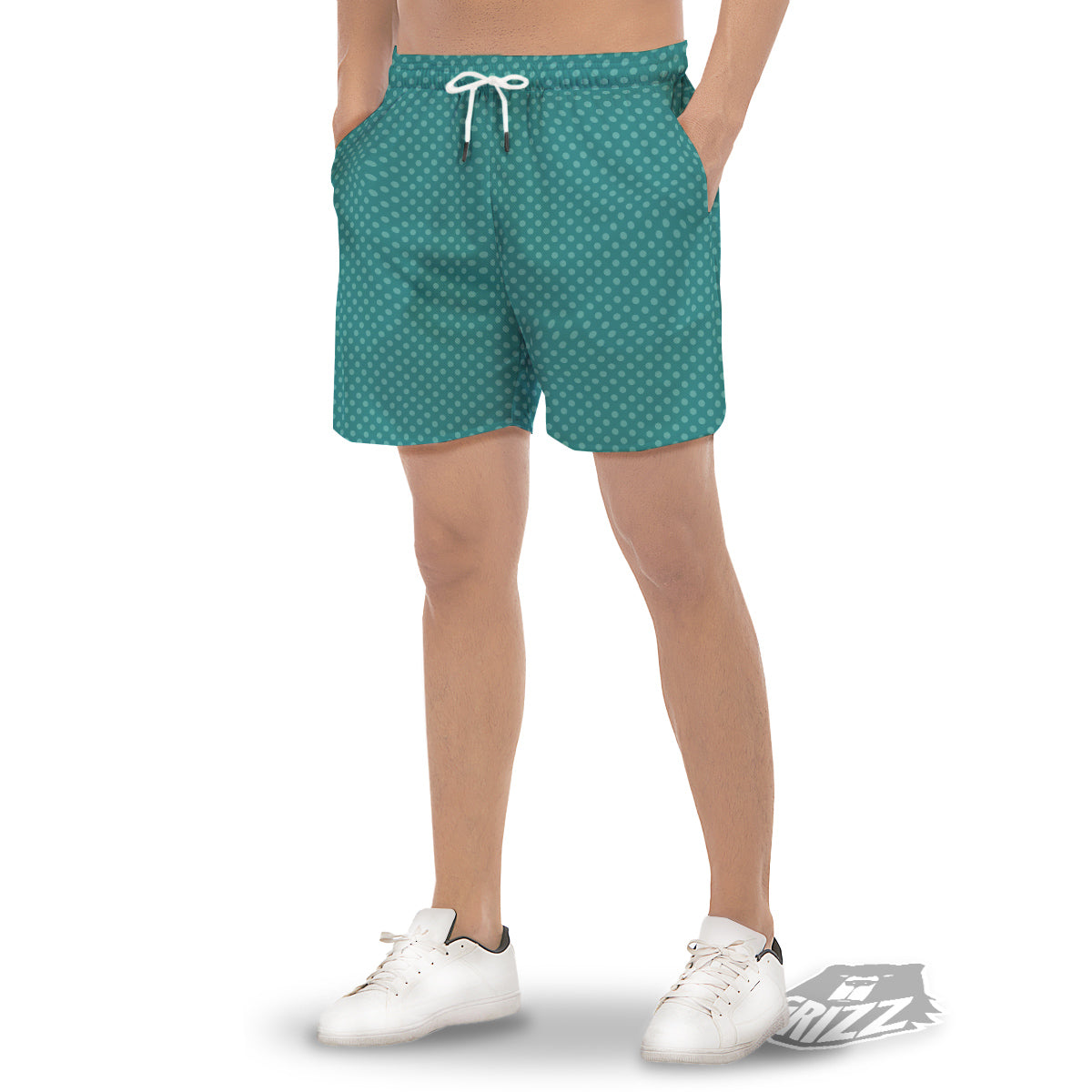 Polka Dot White And Cyan Print Pattern Men's Gym Shorts-grizzshop