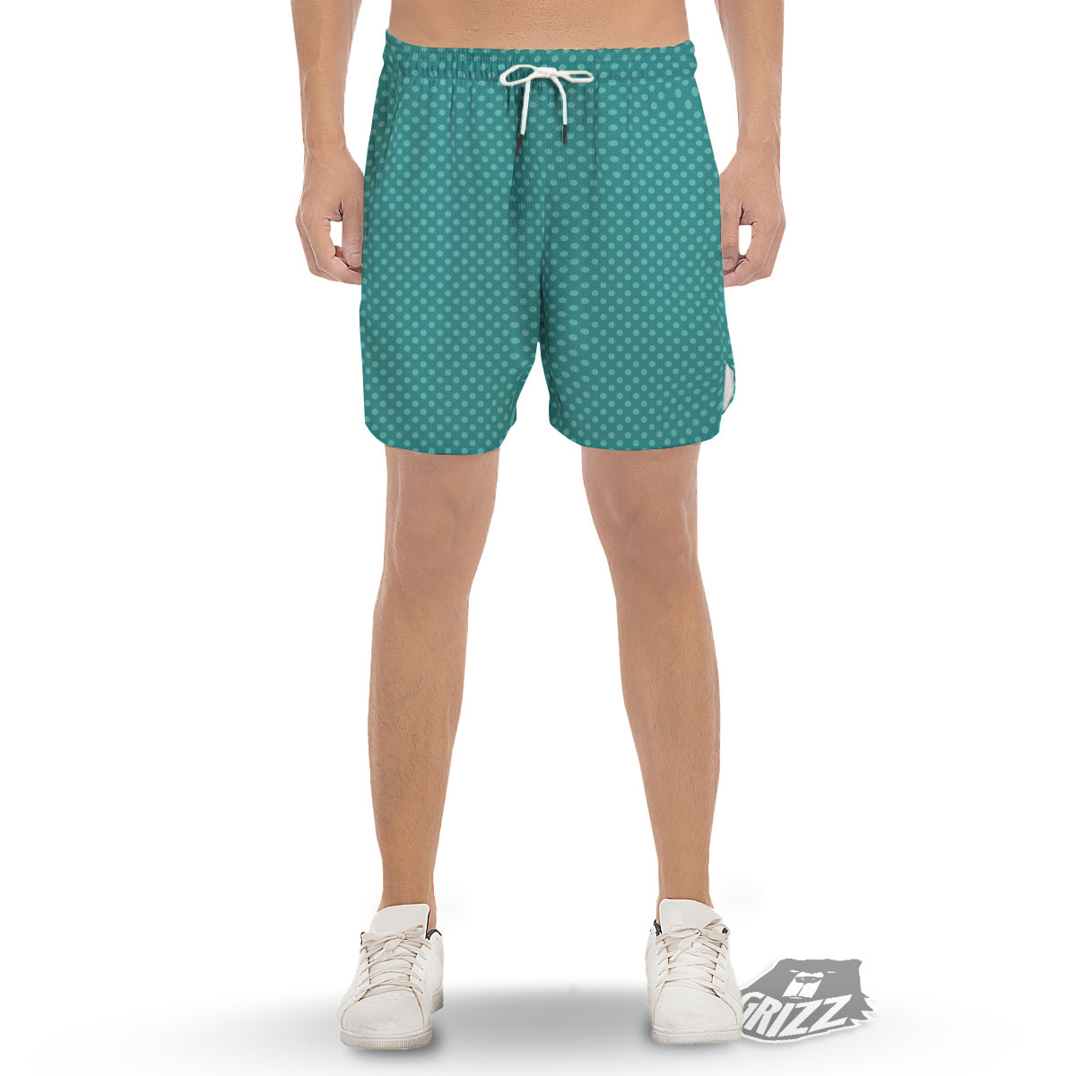 Polka Dot White And Cyan Print Pattern Men's Gym Shorts-grizzshop