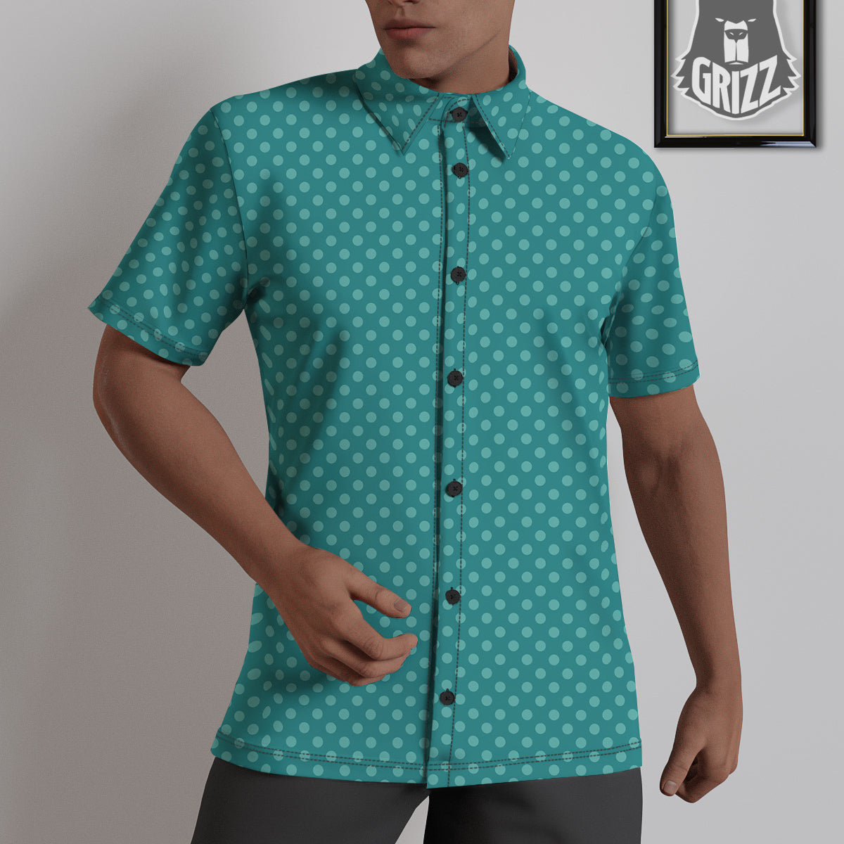 Polka Dot White And Cyan Print Pattern Untucked Shirts-grizzshop