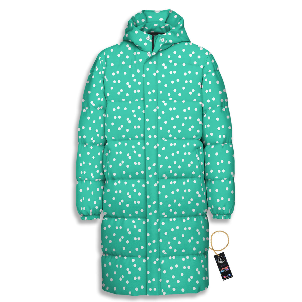 Polka Dot White And Green Print Pattern Long Down Jacket-grizzshop