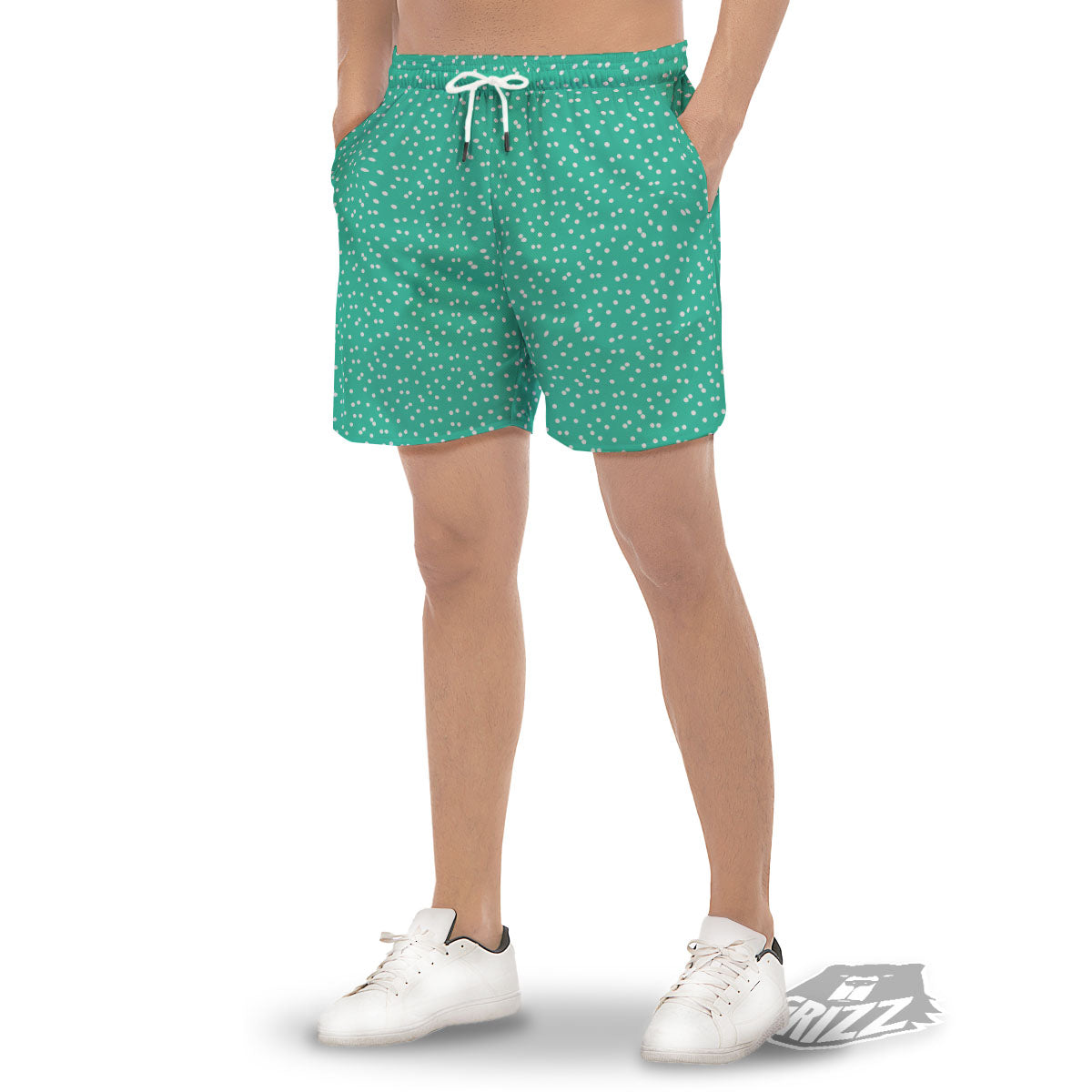 Polka Dot White And Green Print Pattern Men's Gym Shorts-grizzshop