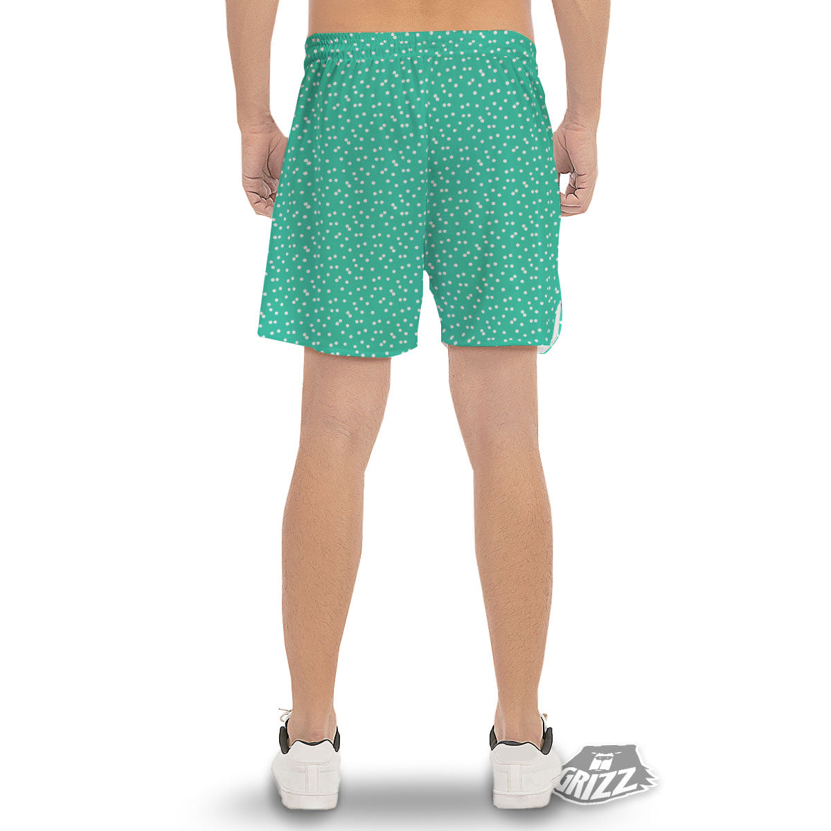Polka Dot White And Green Print Pattern Men's Gym Shorts-grizzshop