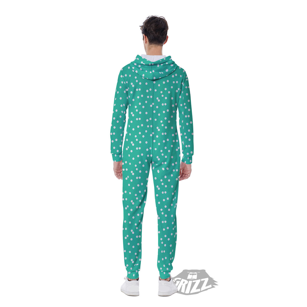 Polka Dot White And Green Print Pattern Men's Jumpsuit-grizzshop