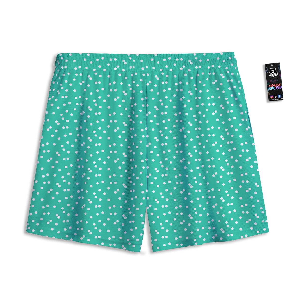 Polka Dot White And Green Print Pattern Mesh Shorts