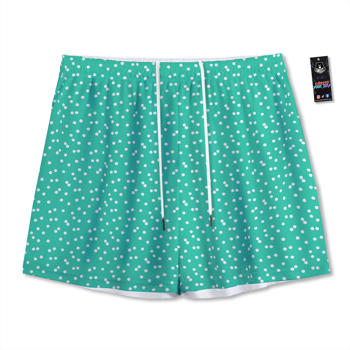 Polka Dot White And Green Print Pattern Mesh Shorts