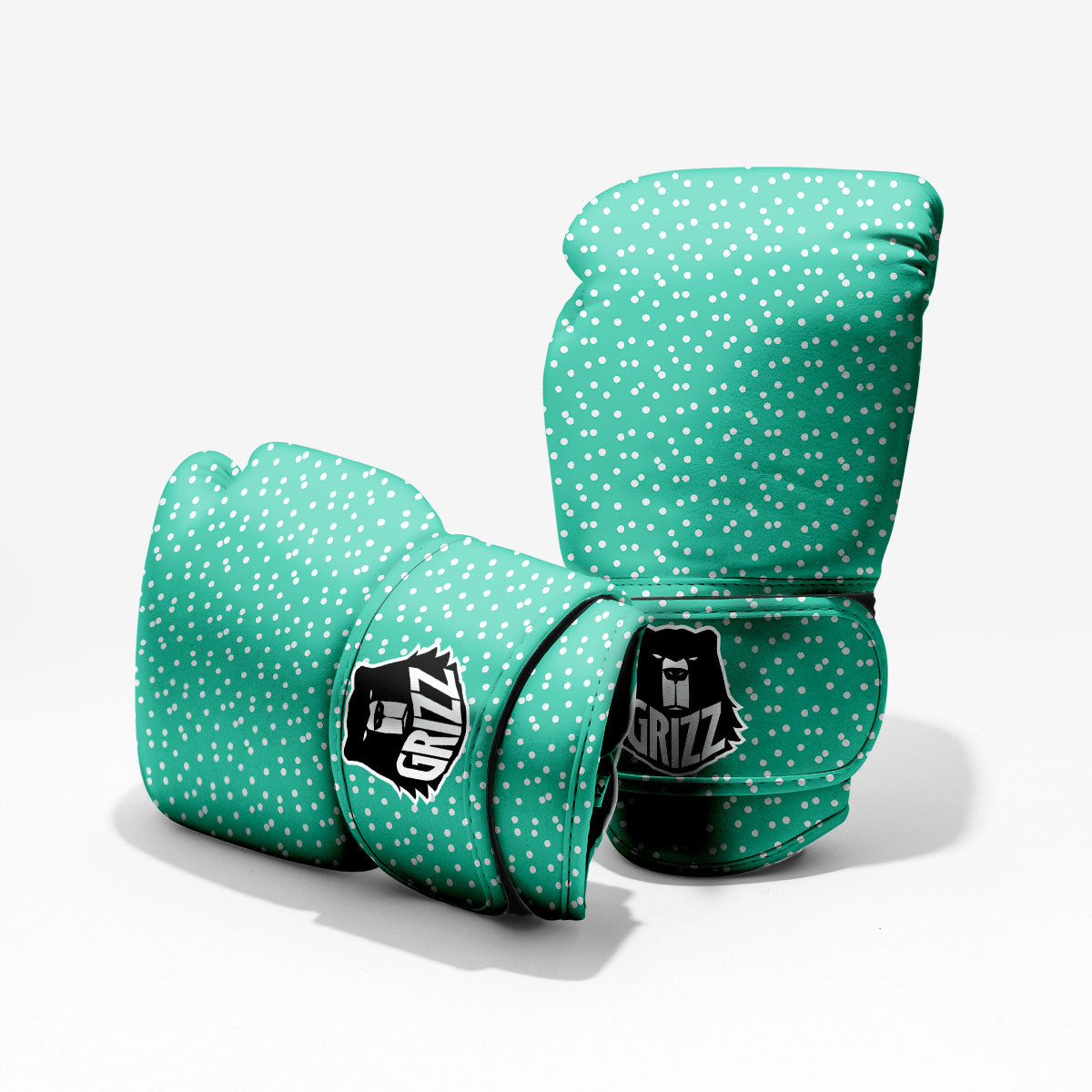 Polka Dot White And Green Print Pattern Pro Boxing Glove
