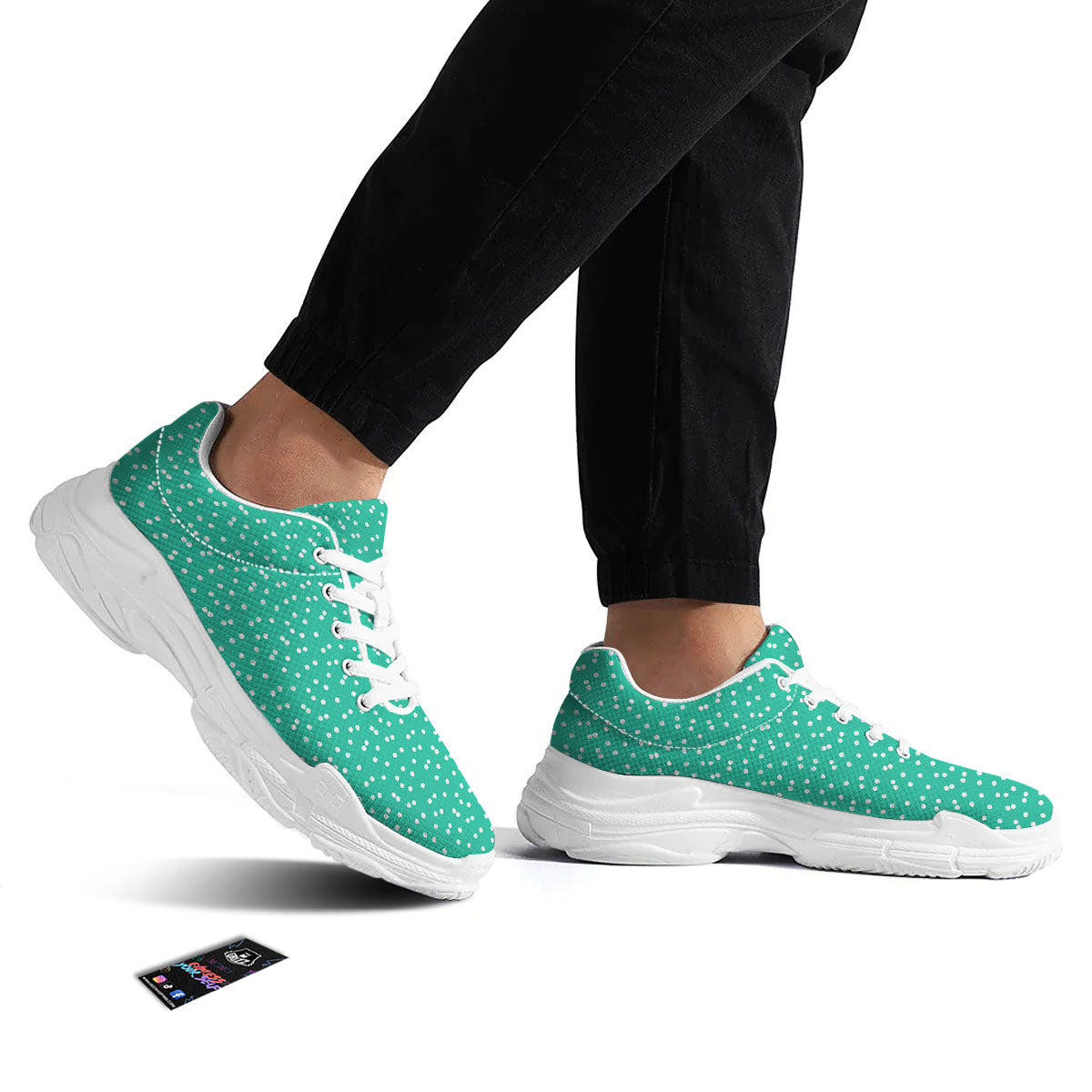 Polka Dot White And Green Print Pattern White Chunky Shoes-grizzshop