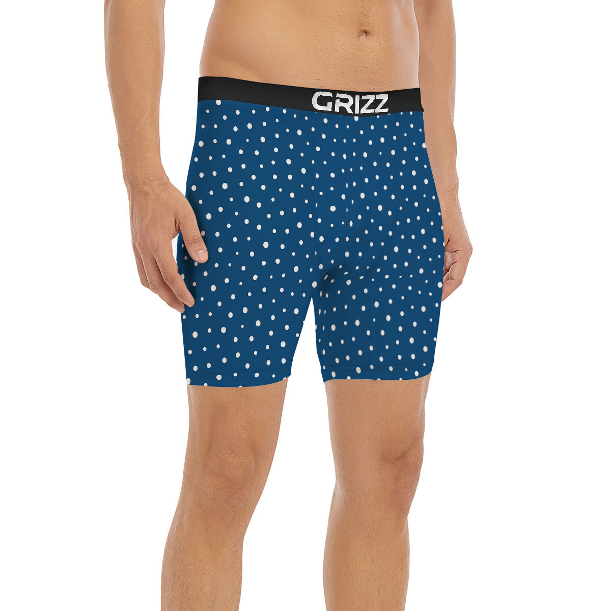 Polka Dot White And Navy Print Pattern Boxer Briefs-grizzshop