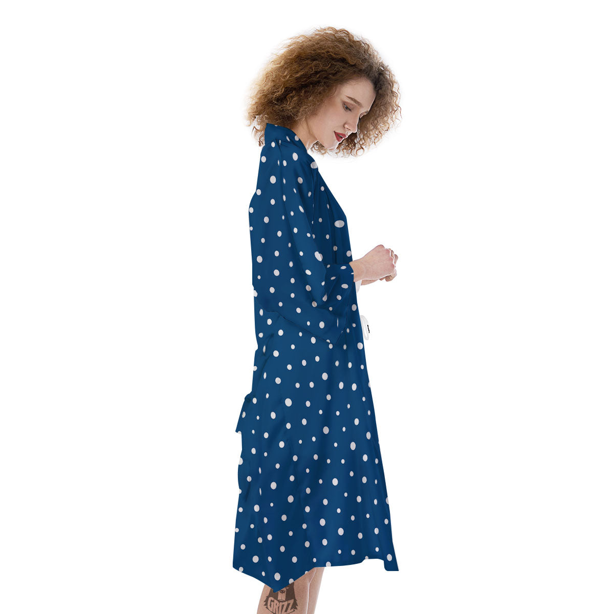 Polka Dot White And Navy Print Pattern Kimono-grizzshop