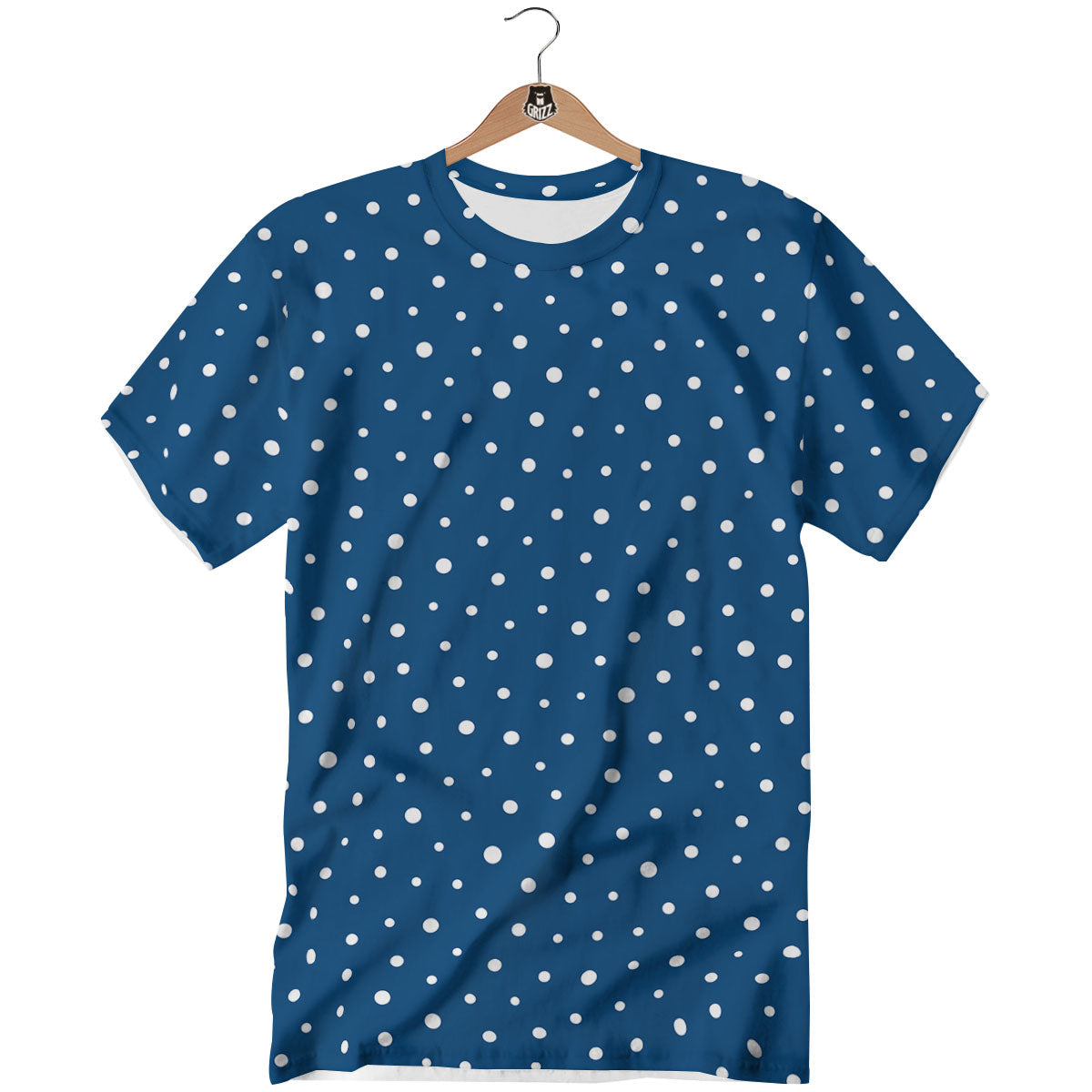 Polka Dot White And Navy Print Pattern T-Shirt-grizzshop
