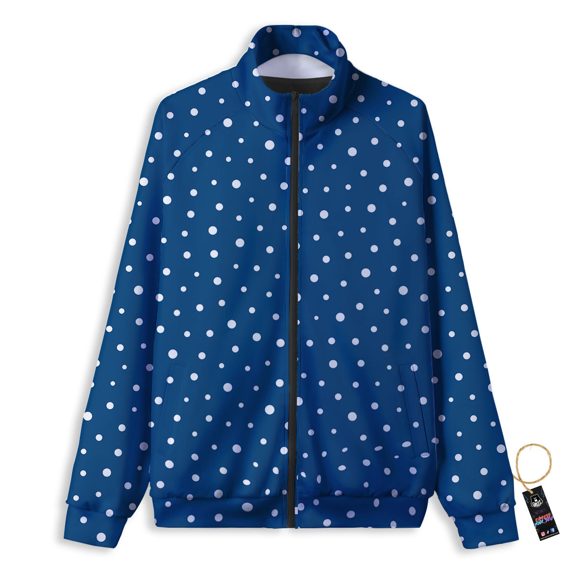 Polka Dot White And Navy Print Pattern Track Jacket-grizzshop