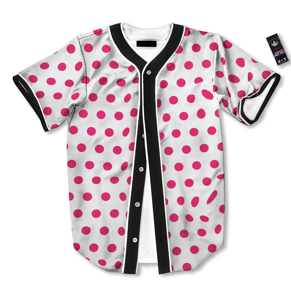 Polka Dot White And Pink Print Pattern Baseball Jersey-grizzshop